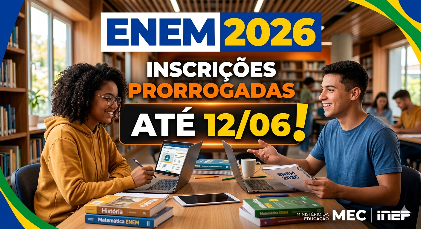 Enem 2026 – Inscrições foram prorrogadas até dia 12 de junho